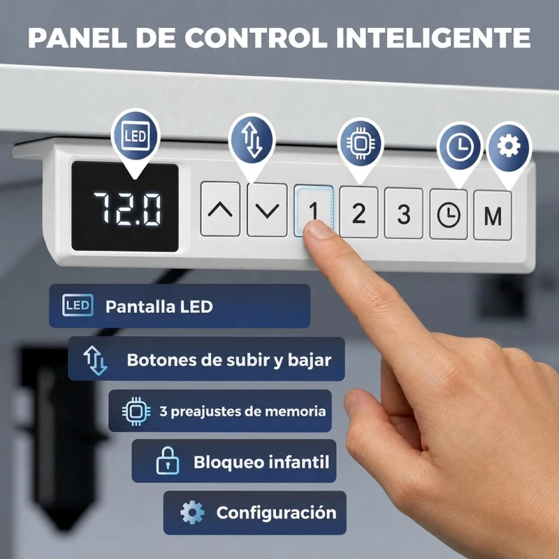 HOMCOM Escritorio Elevable Eléctrico 140x70 cm Altura Ajustable 72-120 cm 3 Memorias Silencioso 2 Ganchos 2 Pasacables Blanco