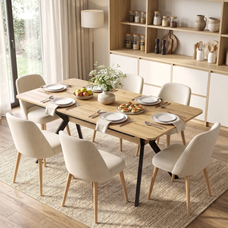 HOMCOM Mesa de Comedor Extensible 4-6 Personas Mesa de Cocina 130-170x80x76 cm Roble y Negro