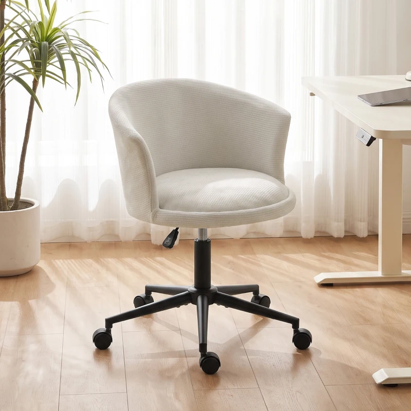 HOMCOM Scaun de birou rotativ din chenille, înălțime reglabilă, pentru machiaj, studio sau dormitor, crem