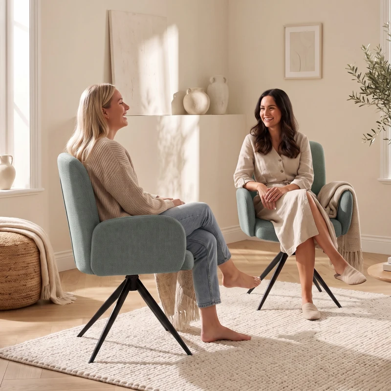 HOMCOM Swivel Accent Chair, Upholstered Linen-Look Armchair with Curved Backrest, Wrapped Armrests for Living Room, Light Green