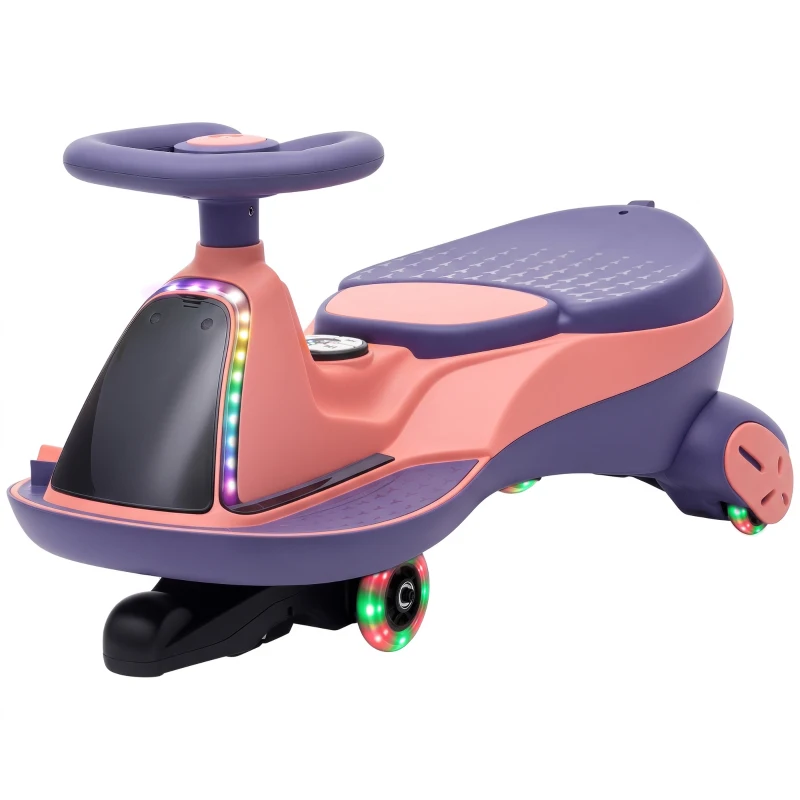 AIYAPLAY 12V Electric Wiggle Car, 2-In-1 Kids Ride On Toy with 2 Speeds, Soft Start, PU Wheels, RGB Lights, Up to 60 kg, Pink