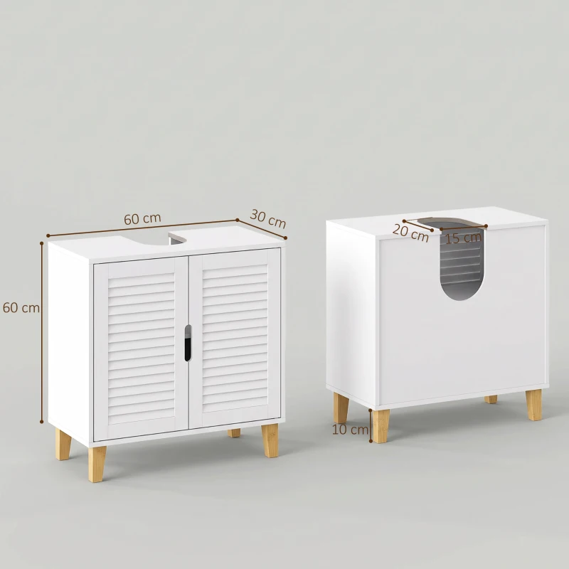 HOMCOM Mobile Sottolavabo con Ripiano Regolabile e Ante a Persiana, Bianco