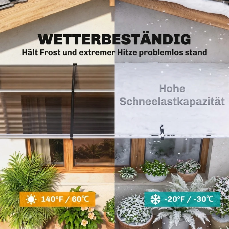 Outsunny Vordach für Haustür/Fenster, wetterfest, Braun, Aluminium-Verbindungstangen/Polycarbonat, 303x96x27cm, Schwarz
