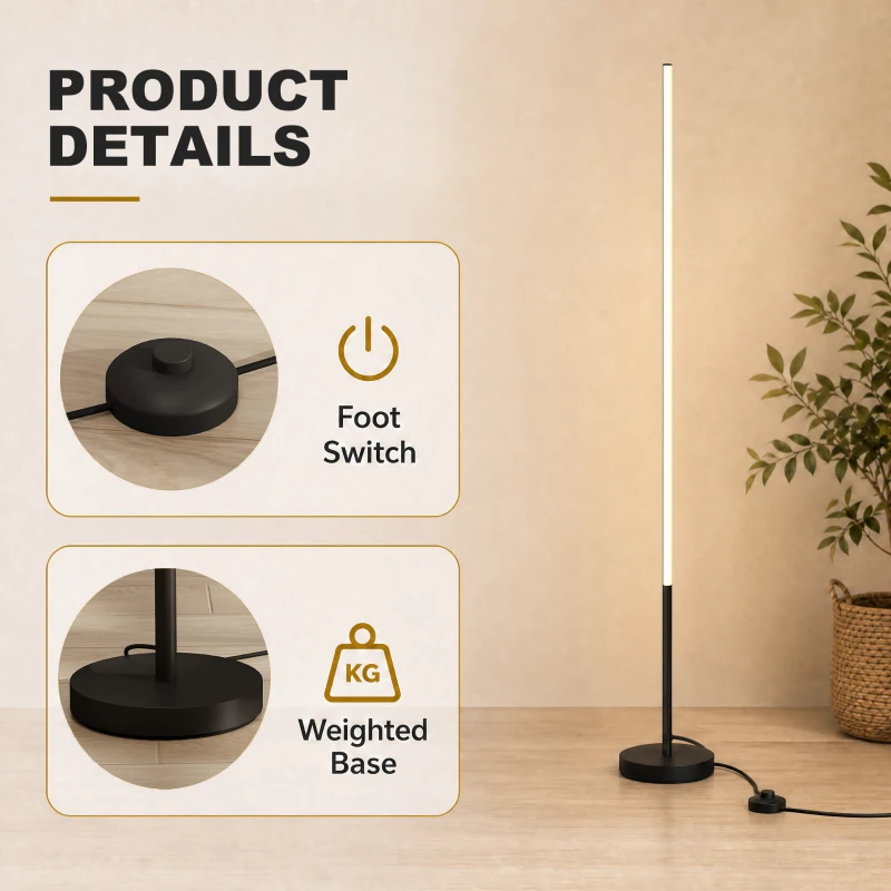 HOMCOM Lot de 2 Lampadaires d'Angle LED 1450lm Lampe d'Angle Dimmable 150cm 3 Niveaux de Luminosité Interrupteur au Pied Noir