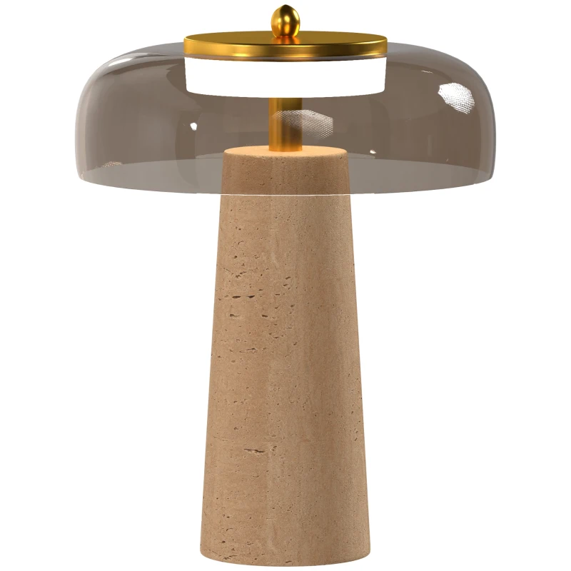 HOMCOM Lampe de Table Vintage avec Abat-Jour en Verre et Base en Travertin, Lampe de Chevet Rétro, Lumière Chaude 3000 K, Ambre
