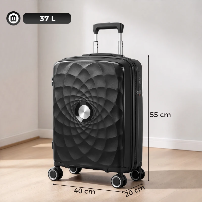 HOMCOM Maleta de Cabina 18" Ligera y Rígida con Puerto USB Cerradura TSA y 4 Ruedas Dobles Giratorias Negro