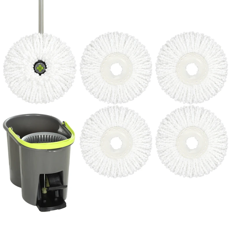 HOMCOM Conjunto de Esfregona e Balde com Espremedor 2 Compartimentos Balde de 20 L 5 Mopas de Microfibra Uso a Seco e Húmido Cinza Escuro