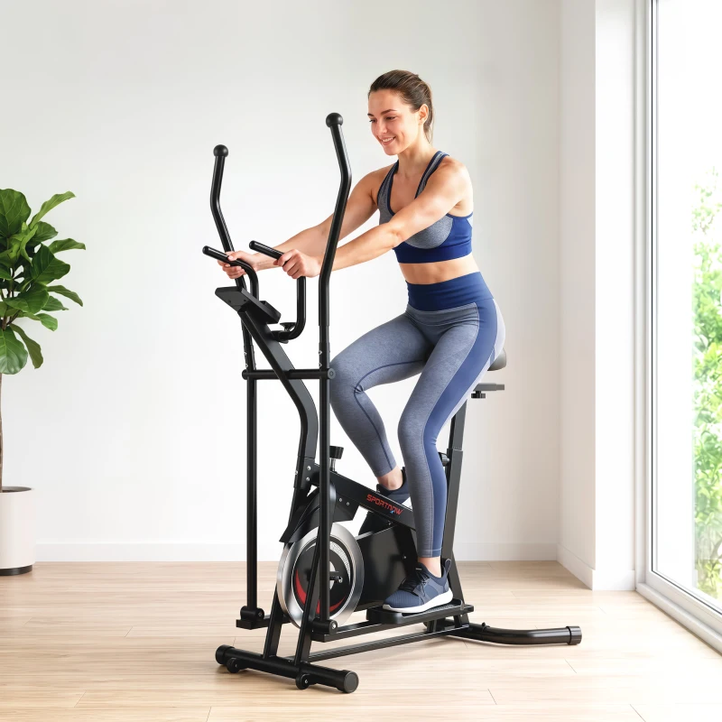 SPORTNOW 2 in 1 Elliptical Cross Trainer for Home with Adjustable Resistance & Seat, Bluetooth App, LCD Monitor, Wheels