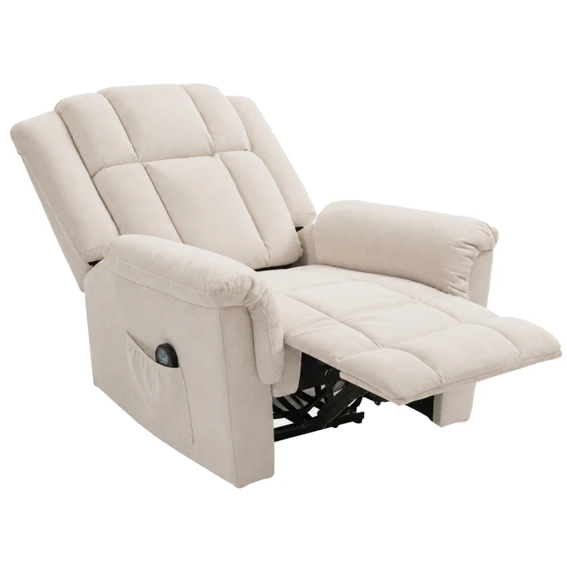 HOMCOM Cadeirão Relax Reclinável com 8 Pontos de Massagem e Calor Lombar, com Apoio para os Pés, Encosto Largo e Bolso Lateral, Bege