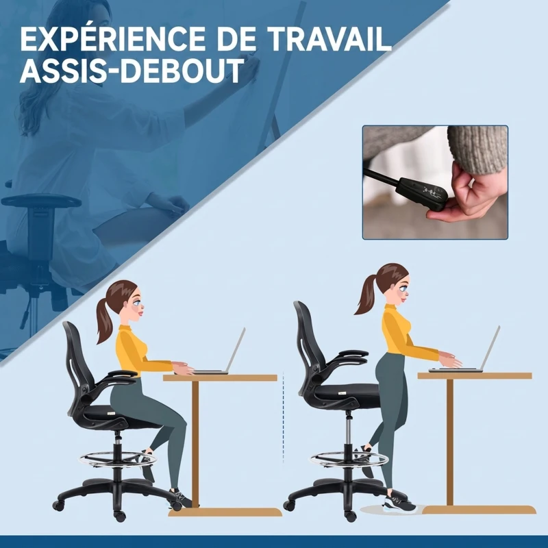 Vinsetto Chaise Bureau Ergonomique en Maille, Hauteur Réglable, Accoudoirs Relevables, Support Lombaire, 59x65x122cm, Noir