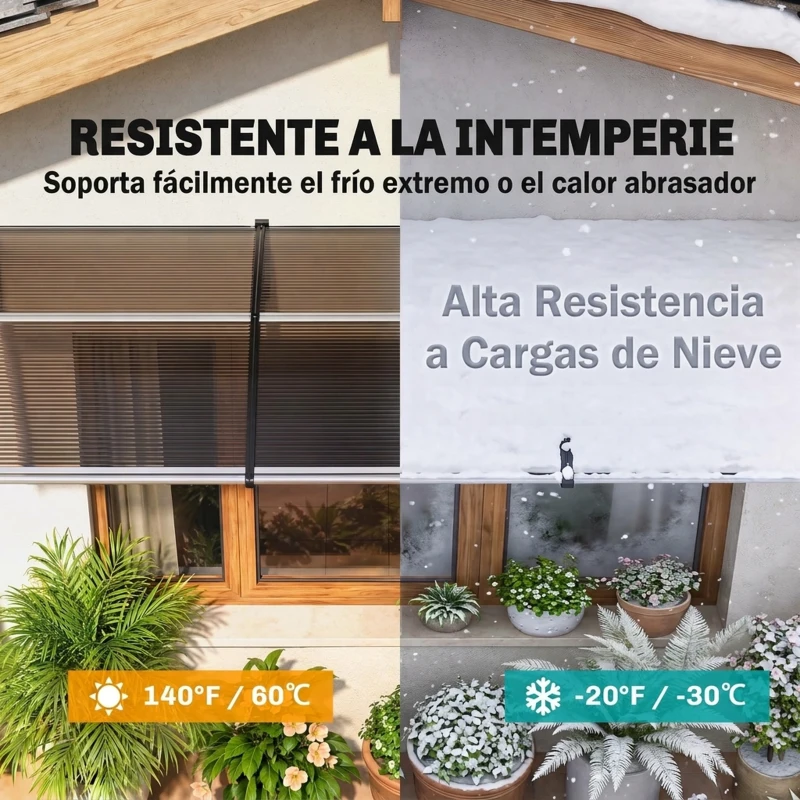 Outsunny Marquesina Exterior para Puertas y Ventanas 303x96x27 cm con Regleta de Aleación de Aluminio PP Policarbonato Marrón