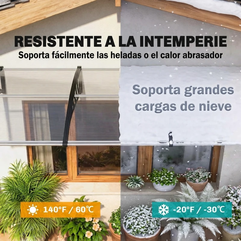 Outsunny Marquesina Exterior para Puertas y Ventanas 303x96 cm Tejadillo de Protección Policarbonato Transparente