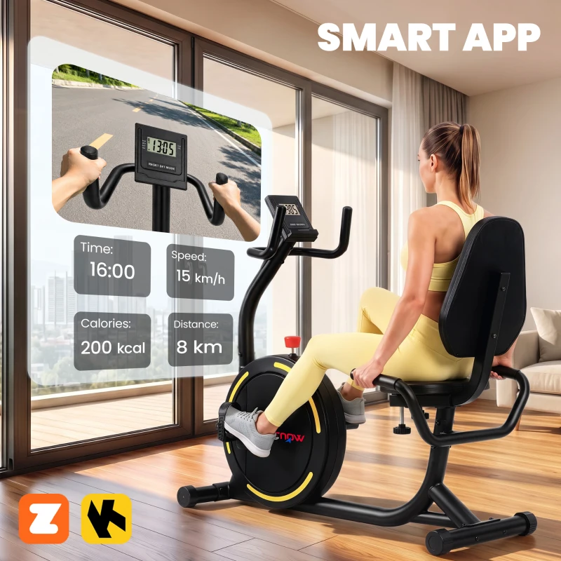 SPORTNOW Recumbent Exercise Bike for Home, Indoor Stationary Bike for Seniors with App Connectivity, 0-100% Magnetic Resistance
