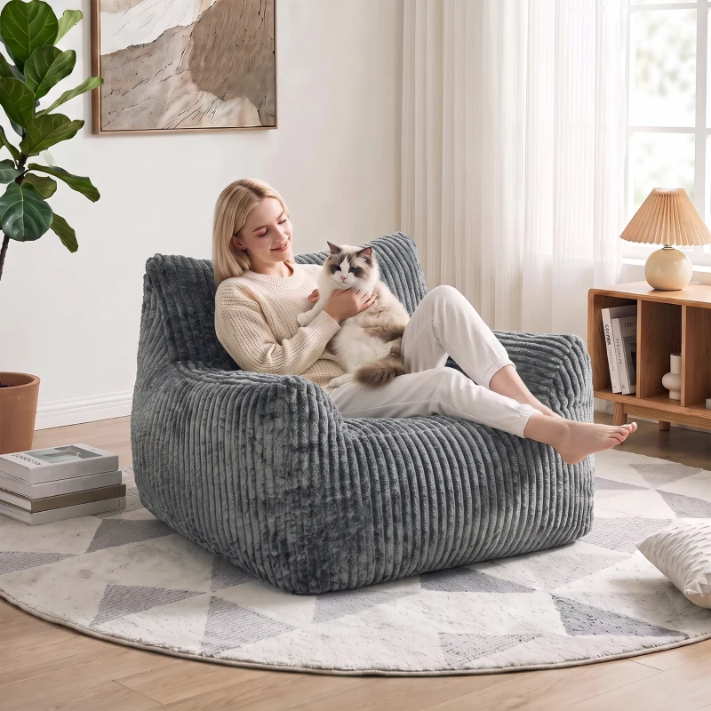 HOMCOM Vloerfauteuil voor volwassenen, grote cloud lounge zonder frame, met rugsteun en armleuningen, geen montage, grijs