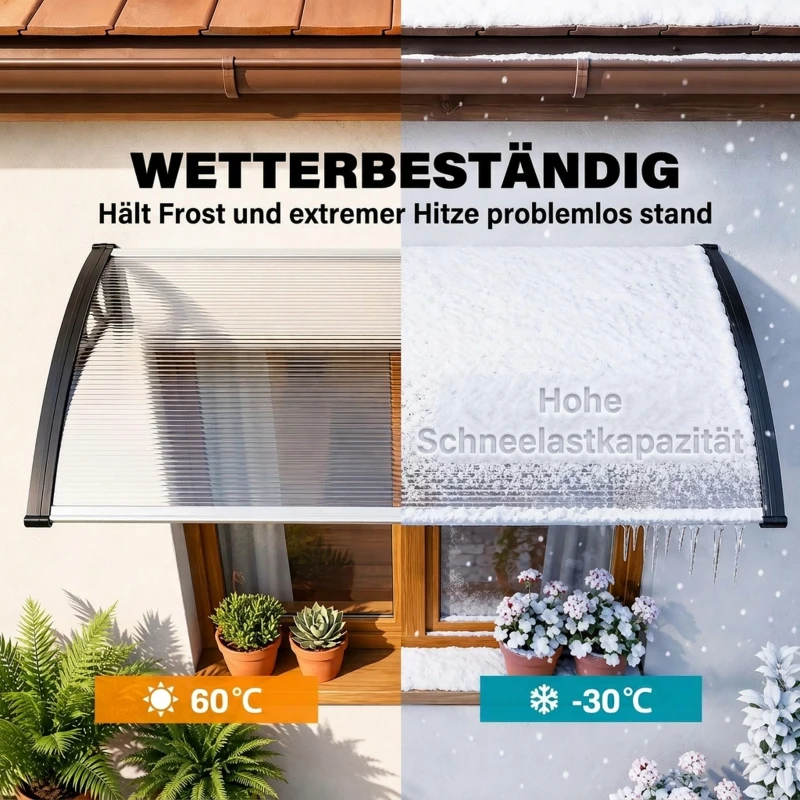 Outsunny Vordach für Haustür/Fenster, wetterfest, transparent, Aluminium-Verbindungstangen/Polycarbonat, 110 x 60 x 18 cm