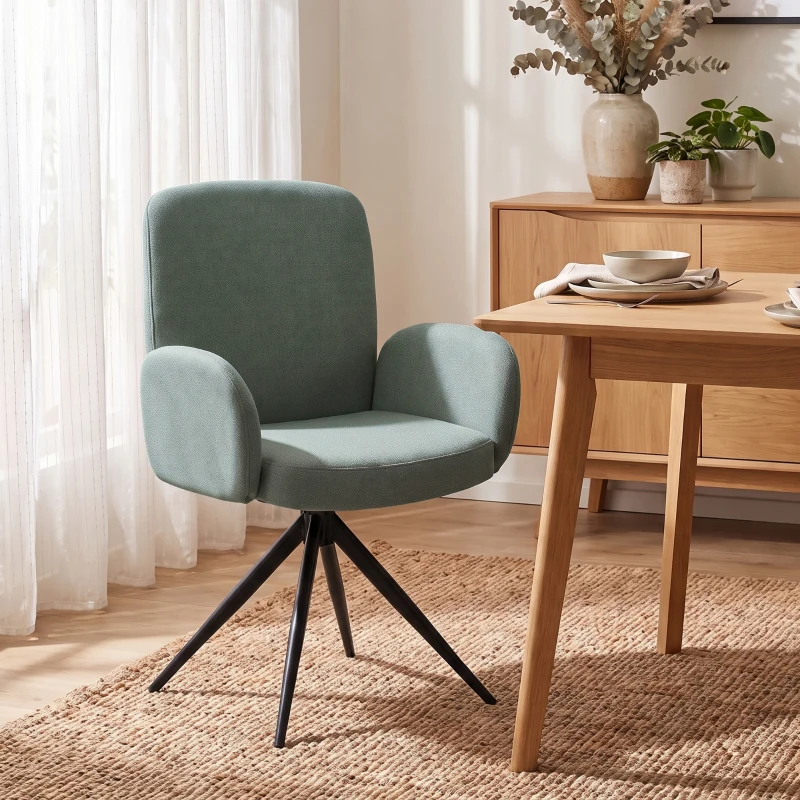 HOMCOM Swivel Accent Chair, Upholstered Linen-Look Armchair with Curved Backrest, Wrapped Armrests for Living Room, Light Green