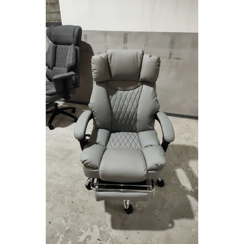 HOMCOM Fauteuil de Bureau Massant Vibrant et Chauffant, Chaise Bureau Ergonomique en PU, Dossier Inclinable, Appuie-Tête, Gris