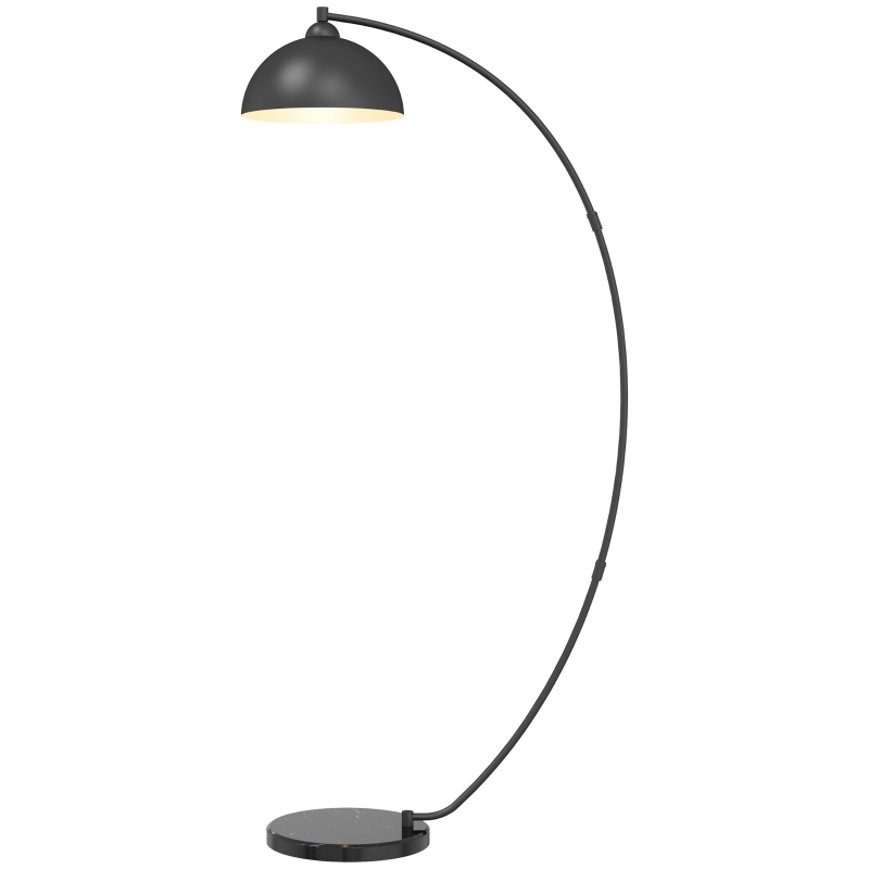 HOMCOM Lampadaire en C, Lampe Sur Pied Salon 178H cm, Abat‑Jour Réfléchissant, Interrupteur au Pied, Base en Marbre, Noir