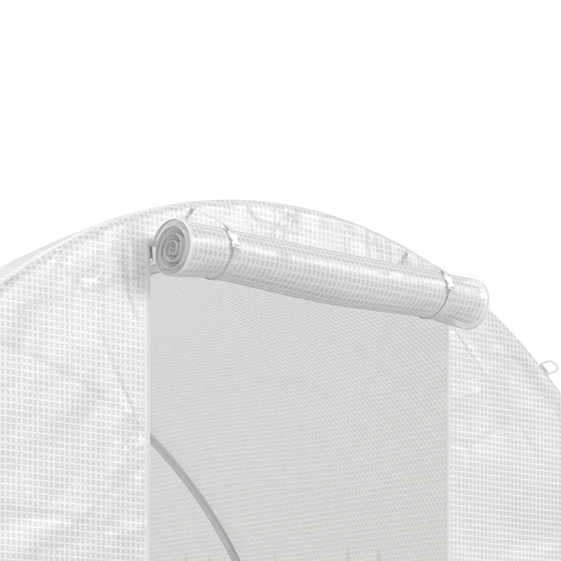 Outsunny Serre de jardin tunnel 9 m² 4 fenêtres, porte zippée enroulable châssis acier galvanisé, bâche PE 3 x 3 x 2 m blanc