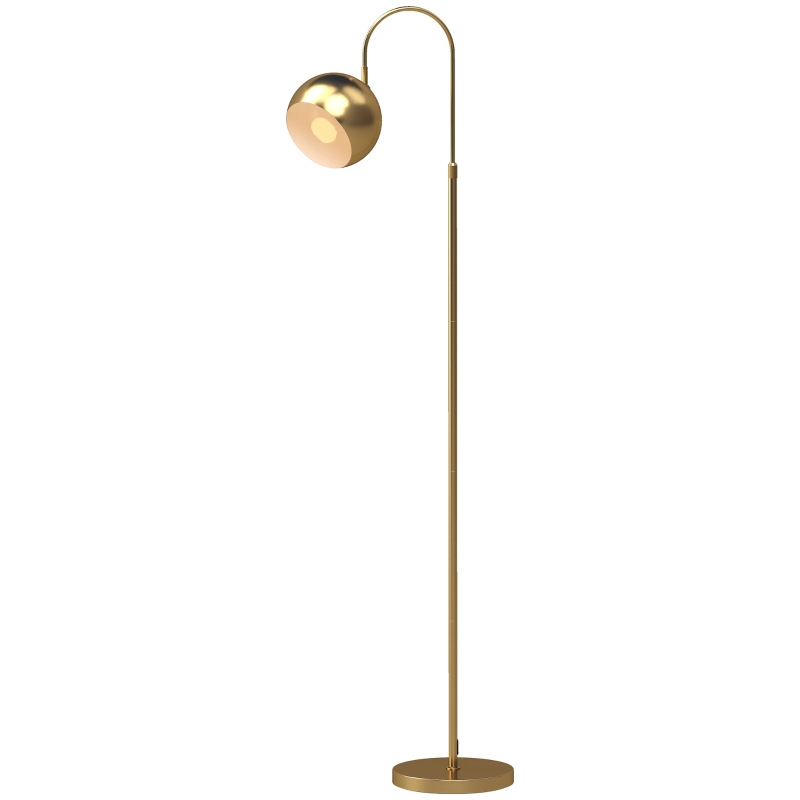 HOMCOM Lampadaire sur Pied Salon, Lampe sur Pied Moderne 40W, Douille E27, Hauteur Réglable, Abat‑jour Orientable, Doré
