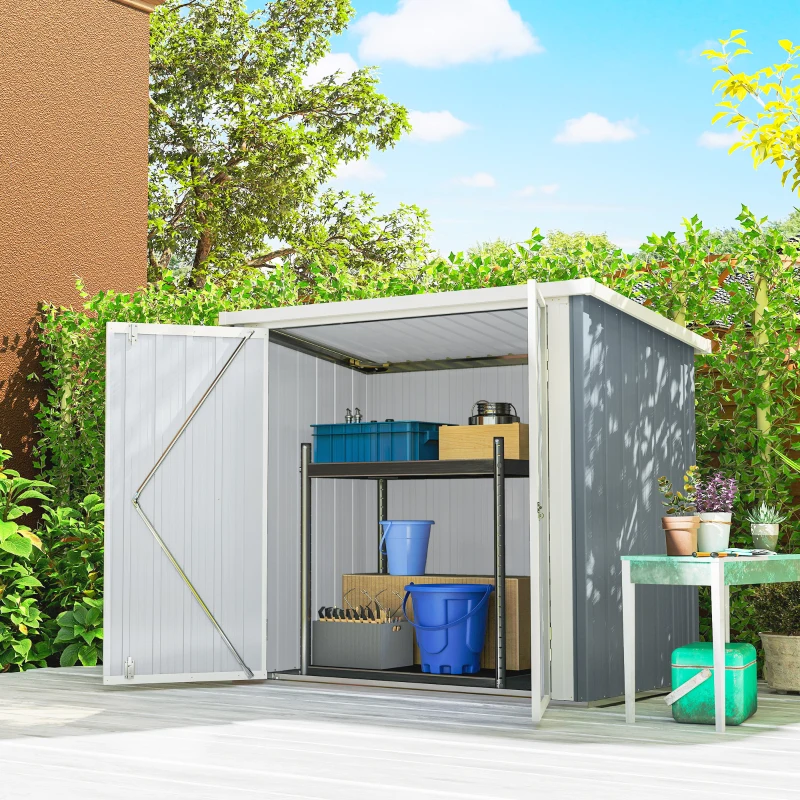 Outsunny Metalen tuinhuis 1,1 m², tuinberging met lessenaarsdak en afsluitbare dubbele deur, 147 x 86 x 134 cm