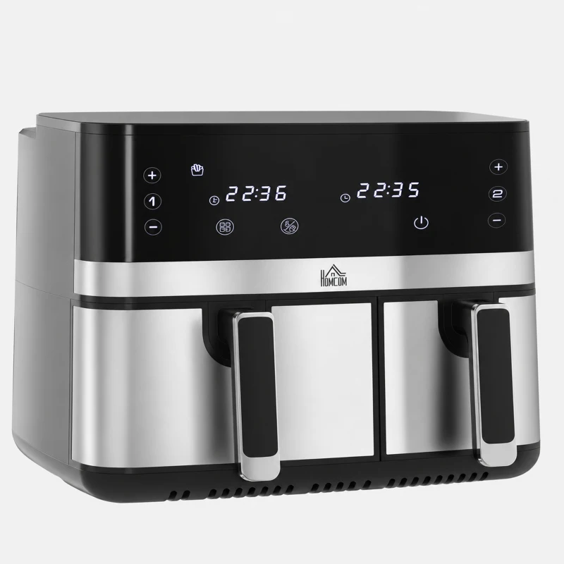 HOMCOM Friteuse à air sans huile, Air Fryer, double compartiment 8,5 L, 2700 W - 8 programmes, température réglable, minuterie