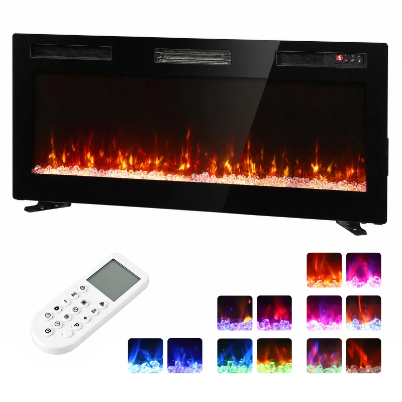 HOMCOM Șemineu electric 102 cm, încastrabil/perete/podea, 900/1800W, telecomandă, timer, negru