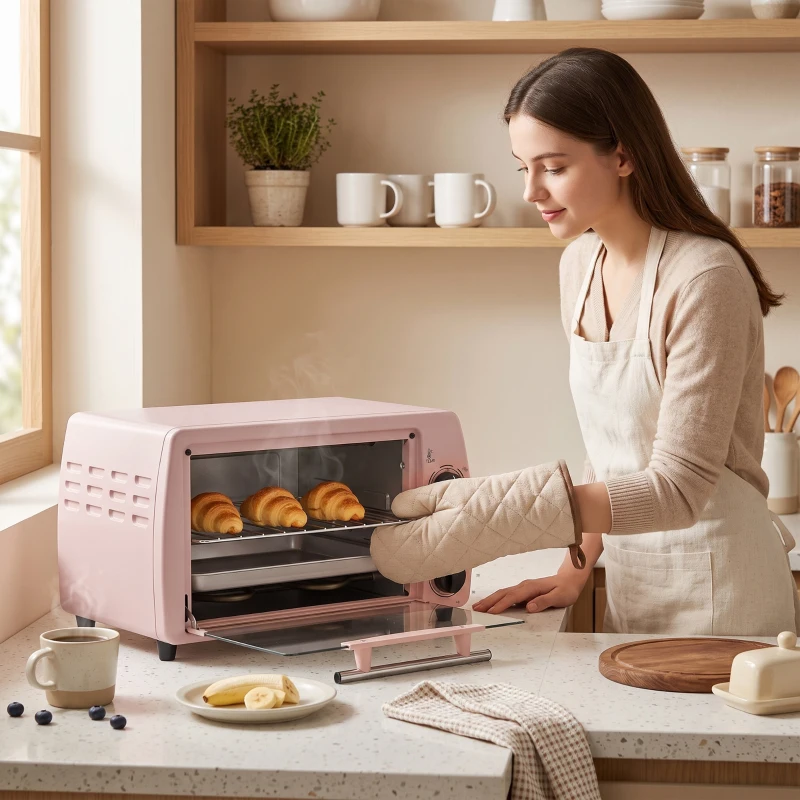 HOMCOM Horno Eléctrico Sobremesa 10L  750W Horno Eléctrico Pequeño Temperatura 230 ℃ y Temporizador 36,5x26x22 cm Rosa