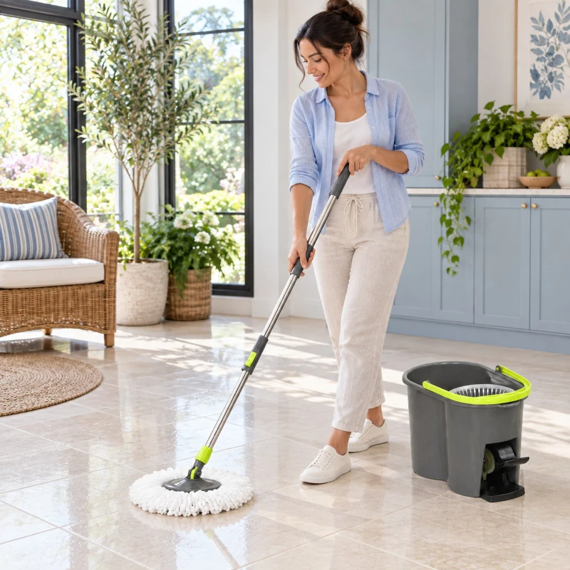 HOMCOM Conjunto de Esfregona e Balde com Espremedor 2 Compartimentos Balde de 20 L 5 Mopas de Microfibra Uso a Seco e Húmido Cinza Escuro