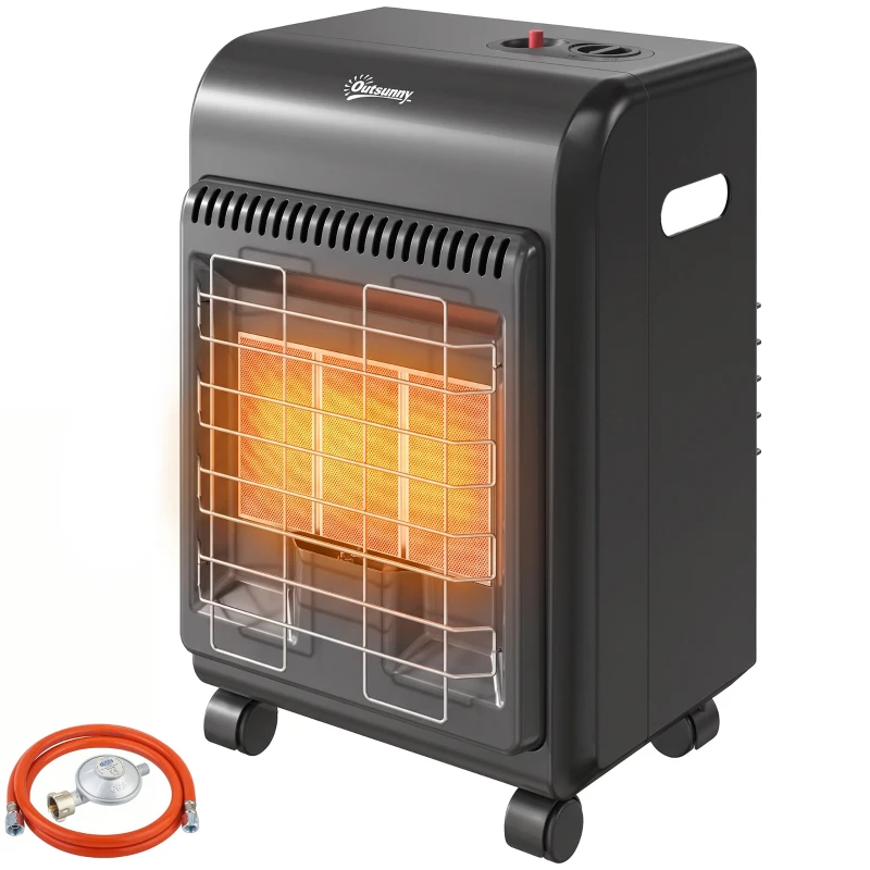Outsunny Gas Heizstrahler Outdoor 1,5-4,2 kW Terrassenheizer mit Rollen 3 Leistungsstufen 50 cm Schlauch Druckregler