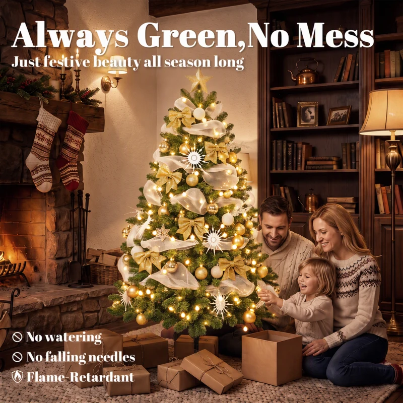 HOMCOM 5ft Pre-Lit Christmas Tree with 150 LED Lights, Artificial Xmas Tree with 8 Lighting Modes, 450 Tips, Remote, Green