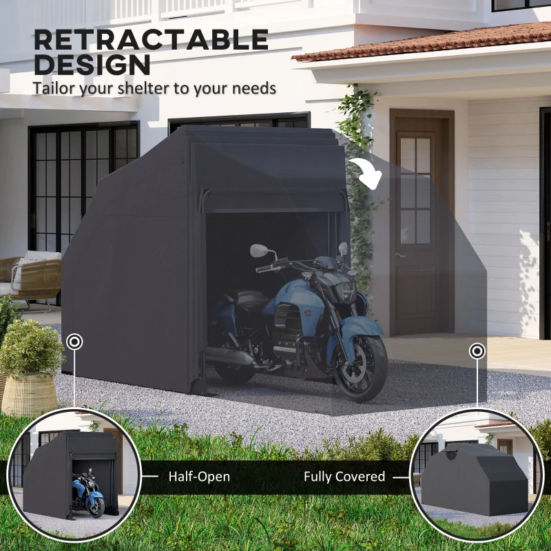Outsunny Motorbike Shed, 345 x 135 x 191 cm Foldable Waterproof Motorcycle Storage Tent, 2 Mesh Windows, 600D Oxford, Black