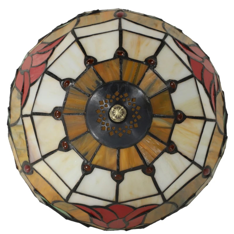 HOMCOM Tiffany Stained Glass Table Lamp, Handcrafted Artisan Lamp, Red, Ø25 x 45H cm, Zinc Alloy