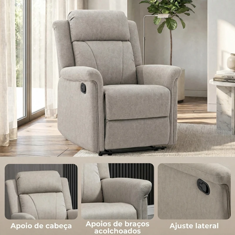 HOMCOM Poltrona Relax Reclinável até 135º com Apoio para os Pés Encosto Alto 78x96x102 cm Cinza