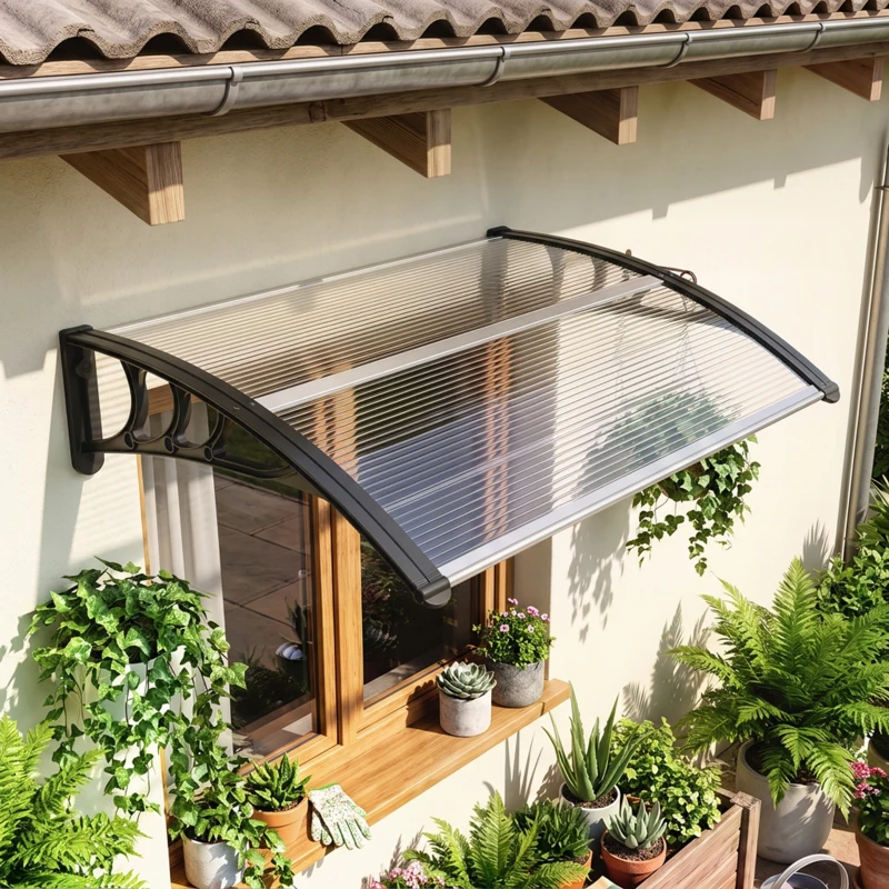 Outsunny Vordach Haustürvordach 100 x 75 cm Pultvordach Überdachung Polycarbonat Transparent