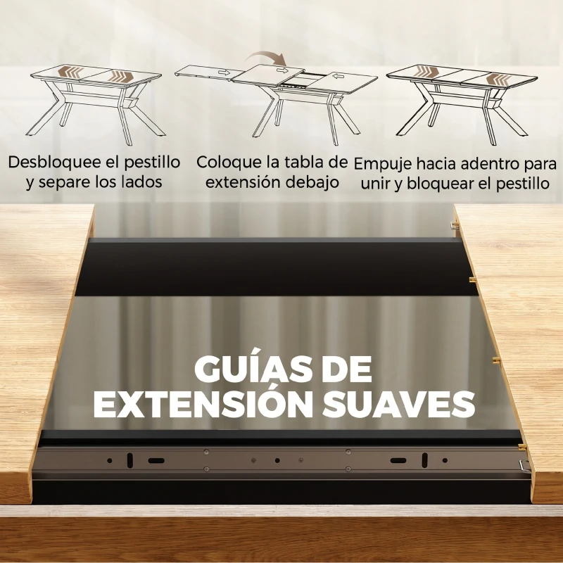 HOMCOM Mesa de Comedor Extensible 4-6 Personas Mesa de Cocina 130-170x80x76 cm Roble y Negro