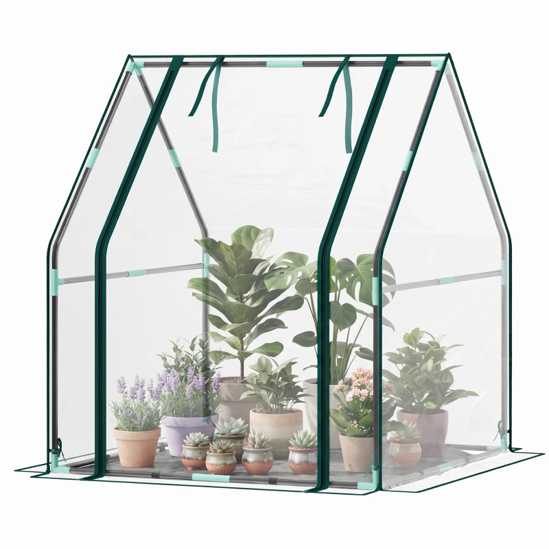 Outsunny Invernadero de Exterior con Puerta con Cremallera Base Impermeable y Marco de Acero 90x90x105 cm Transparente