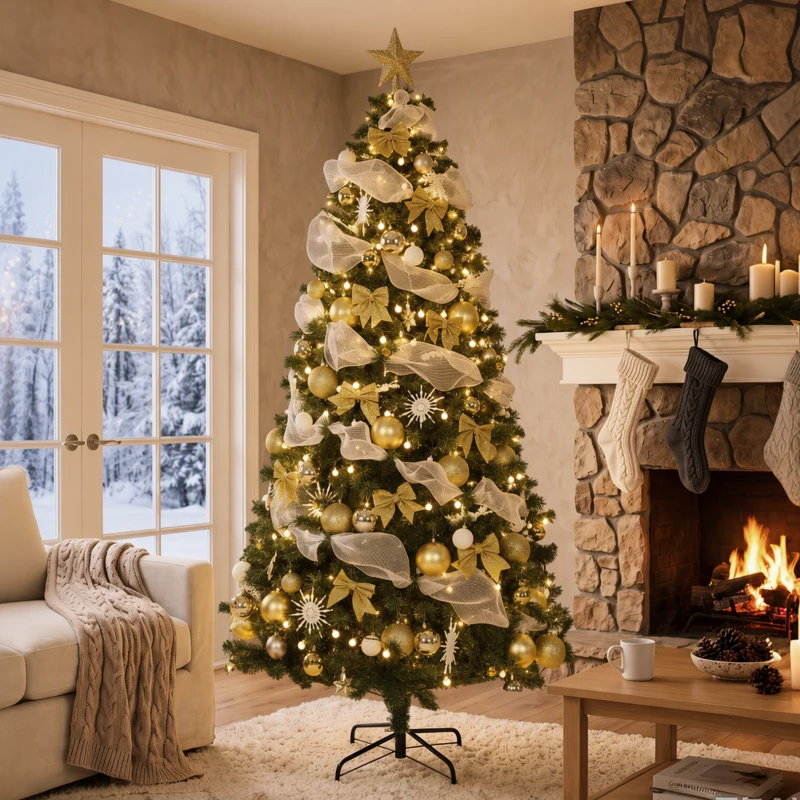 HOMCOM Árvore de Natal Artificial Pré-iluminada 230 cm com 250 Luzes LED, 8 Modos, 1136 Pontas, Comando à Distância, Verde