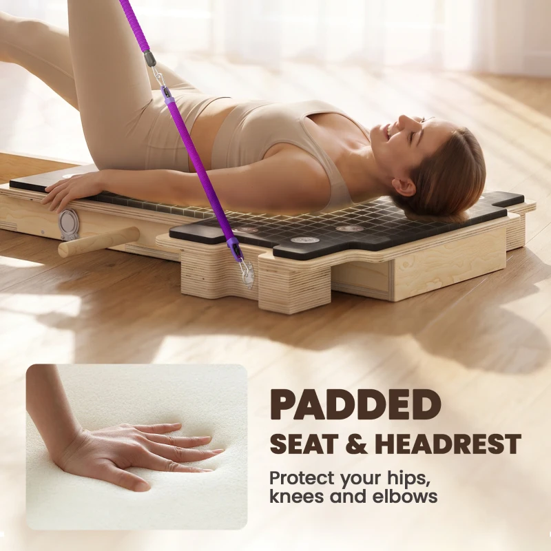 SPORTNOW Foldable Pilates Reformer Machine, Multifunctional Pilates Board and Multi-Grips for Home Gym, Natural Wood