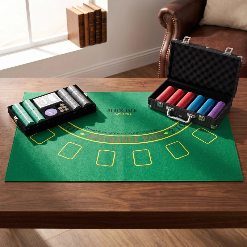 SPORTNOW Mallette de Poker 500 Jetons 5 Valeurs, 2 Jeux de Cartes, Tapis de Jeu, Bouton Dealer, Blind, Alu, 31x17x11,5cm, Noir