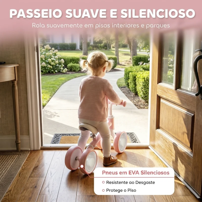 AIYAPLAY Bicicleta sem Pedais com Limite de Direção de 135°, Assento Ajustável, 4 Rodas EVA com Luzes, para Crianças de 1 a 2 Anos, Cor-de-Rosa