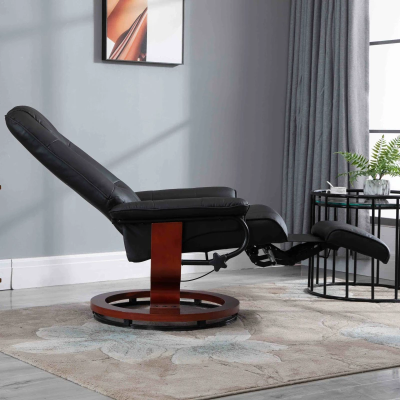 HOMCOM Reclining Swivel Chair, with Footrest - Black