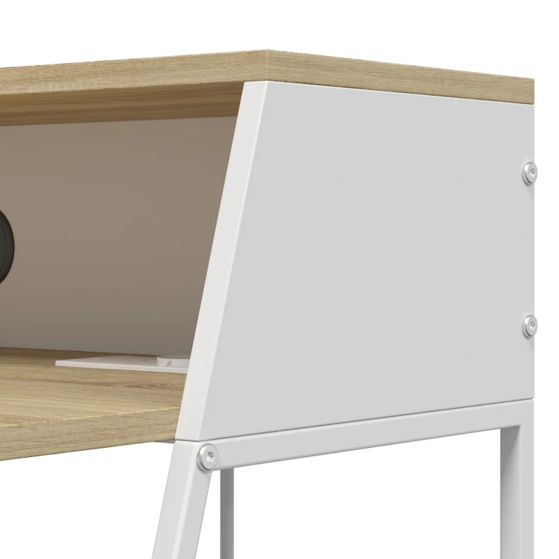 HOMCOM Bureau d'Ordinateur, 90 x 50 cm, Bureau avec Rangement, Étagère Ouverte et Cadre en Acier, Chêne et Blanc
