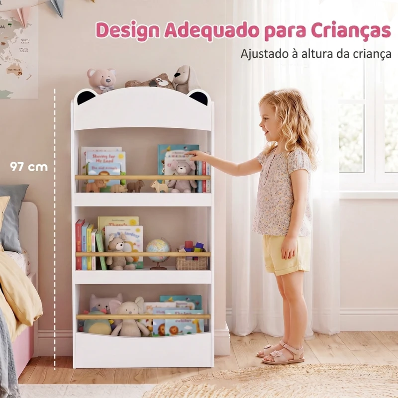 AIYAPLAY Estante Infantil para Livros de 4 Níveis, Montagem na Parede, para Quarto, Cantinho de Leitura e Sala de Brincar, Branco