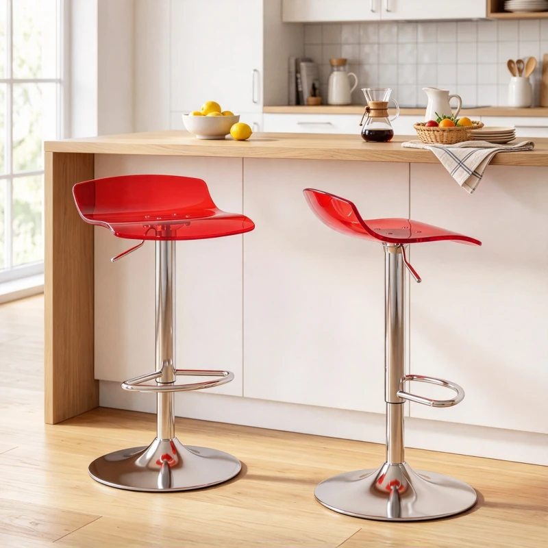 HOMCOM 2er-Set Barhocker zeitgenössisches Design 360° drehbar höhenverstellbar mit Fußstütze 39x39x67-87cm rot