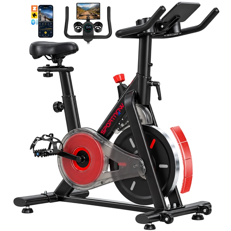 SPORTNOW Heimtrainer Fahrrad Höhenverstellbar Hometrainer mit Magnetwiderstand APP verstellbarem Sitz LCD-Monitor Handyhalter