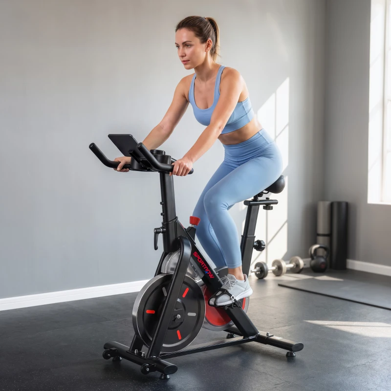 SPORTNOW Heimtrainer Fahrrad Höhenverstellbar Hometrainer mit Magnetwiderstand APP verstellbarem Sitz LCD-Monitor Handyhalter