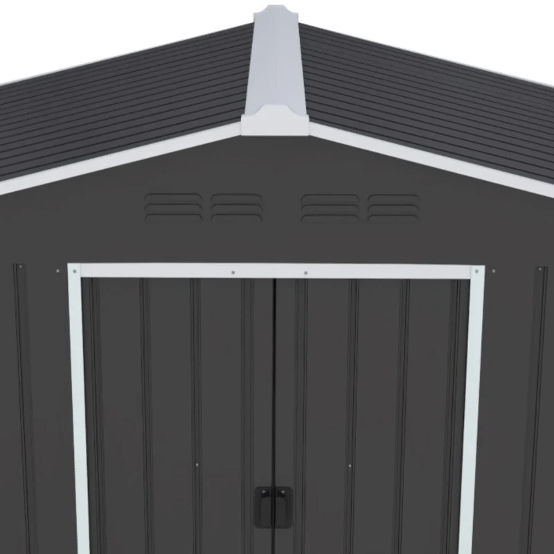 Outsunny 8 x 6ft Galvanised Steel Shed, with Double Door - Dark Grey