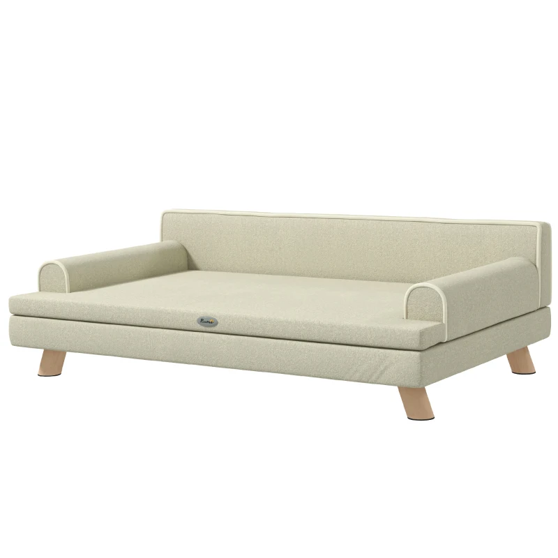 PawHut Canapé pour chien chat design scandinave coussin moelleux amovible pieds bois massif 100 x 62 x 32 cm beige