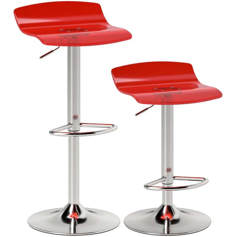 HOMCOM 2er-Set Barhocker zeitgenössisches Design 360° drehbar höhenverstellbar mit Fußstütze 39x39x67-87cm rot